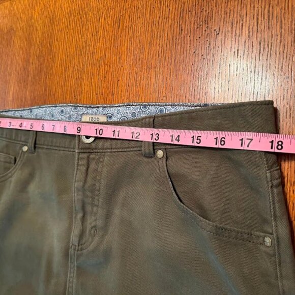 Izod Olive Green Twill Jean-Style Short Skirt Size 12 - Picture 4 of 7